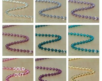 50 Colored Ball Chain 1.5mm Necklaces, 24 inch Chain with connectors Select your Colors.
