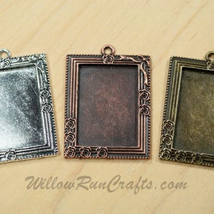 10 pcs 25mm x 35mm Victorian Rectangle Pendant trays in Anttique Copper, Antique Silver, Antique Bronze, Blank Bezel Cabochon Setting