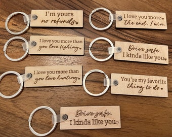 1 Keychain Valentines Gift, Wood keychain, Different Sayings Gift for her, and him
