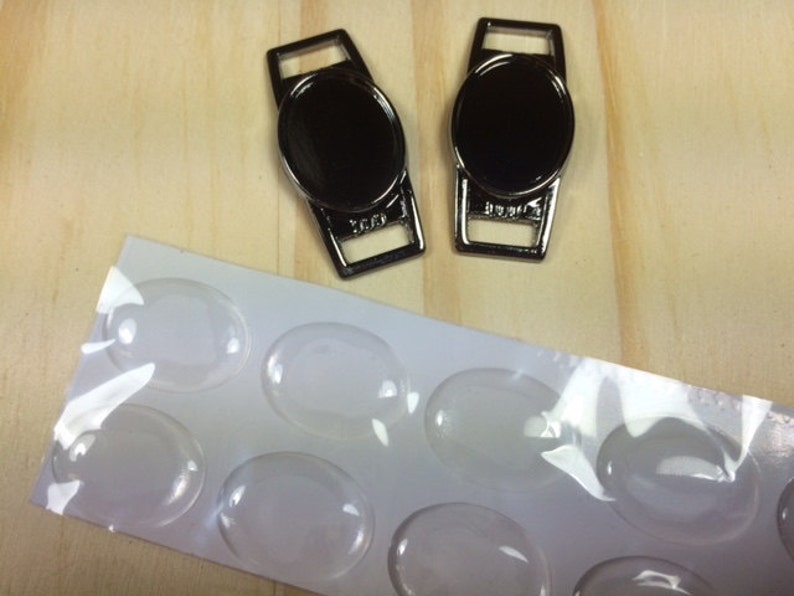 Gun Metal Shoelace Charm Kits 12 x16mm Oval Shoe Lace Charms, Epoxy domes 50 Sets image 1