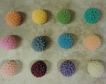 20 Flower Resin Cabochons, 15mm Resin Flowers add to your pendants, rings blanks, earring blanks and more