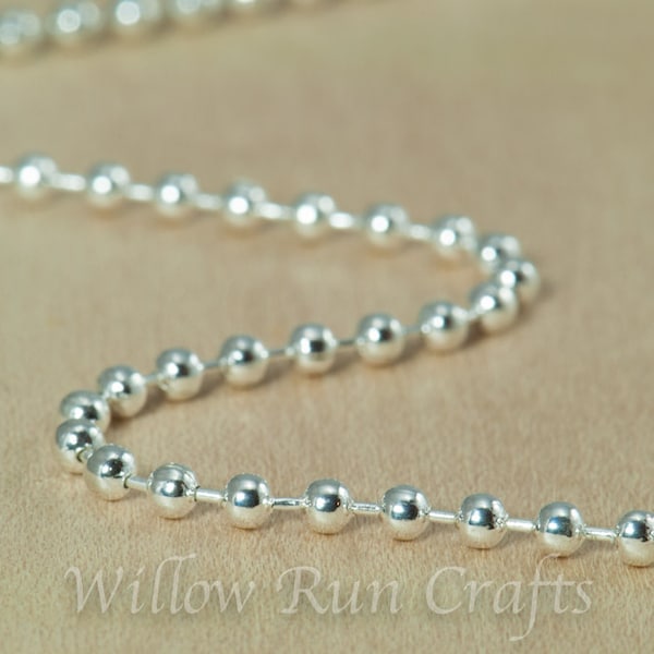 25 Shiny Silver Ball Chain 2.4mm Necklaces with Connectors,  24 inch Chain (15-40-262)