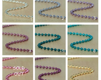 100 Colored Ball Chain Necklaces 24 inch Chain 1.5 mm, with connectors You Pick your colors