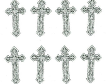 Silver Glitter  Crosses Buttons set of 8, Dress it Up Buttons, Wedding Buttons