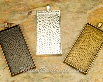 20 pcs 25mm x 50mm Rectangle Pendant Trays in Antique Bronze, Antique Copper, Black, Antique Silver and Silver Plated.