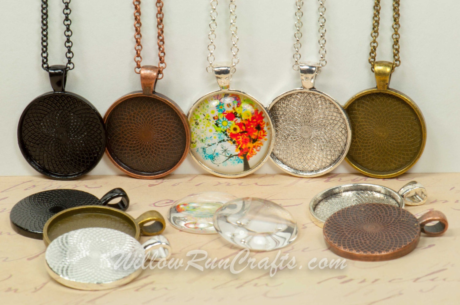 20 DIY 25mm Pendant Necklace Kits 25mm Circle Pendant Trays Etsy