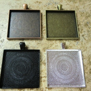 25pcs 35mm Square Pendant Trays, Mix and Match Antique Bronze, Black, Antique Copper and Silver Plated, glass not included image 2