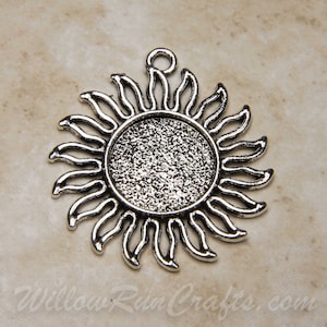 10 pcs 16mm or 25mm Antique Silver  Sun Pendant Trays Bezel Cabochon Setting