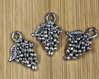 10 Charms Grape Bunch with Leaf 20mm Tibetan Antique Silver