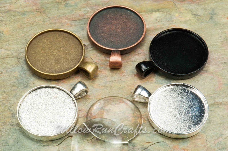 Copper Blank Bezel Cabochon Setting Black 20 Pack 25mm Double Sided Circle Pendant Trays Silver Bronze Ant Silver