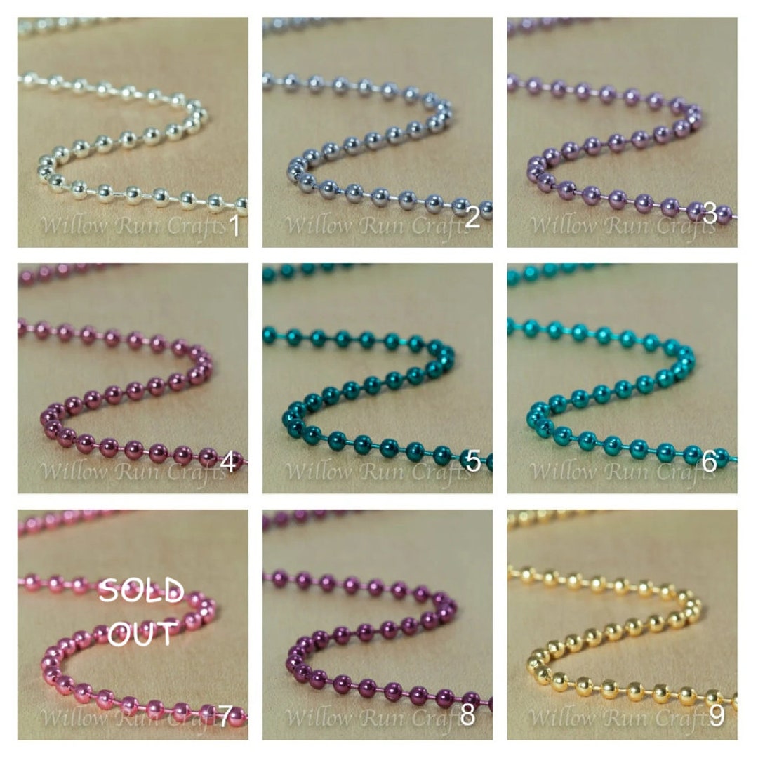 50 Colored Ball Chain Necklaces, 24 Inch Chain 1.5 Mm With Connectors ...