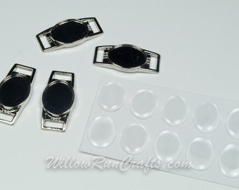 Silver 12 x 16mm Shoelace Charm Kits, Oval Shoe Lace Charms(07-46-930) with Epoxy domes 10, 20, 25, or 30 sets.