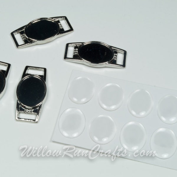 Silver 12 x 16mm Shoelace Charm Kits, Oval Shoe Lace Charms(07-46-930) with Epoxy domes 10, 20, 25, or 30 sets.