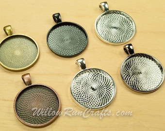 50 pcs 25mm Circle Pendant Trays in Antique Copper, Antique Bronze, Black, Ant Silver,Gun Metal and Silver, Blank Bezel Cabochon Setting