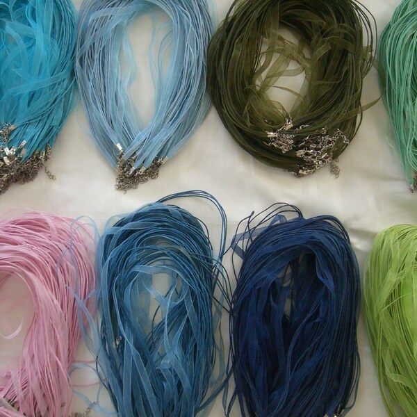 10 Organza Ribbon Cord Necklaces you pick your colors