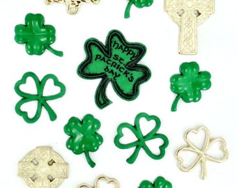 Celtic Creations Jesse James Buttons Set of 13, St Patricks Buttons, Celtic Buttons, Shamrocks-a