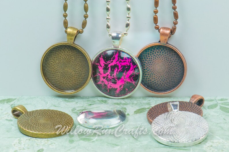 10 sets 25mm Circle DIY Pendant Necklace Kits Circle Trays Etsy