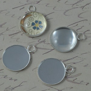 30 pcs 18mm Circle Silver Plated Pendant Trays, 18 mm Circle Bezels(19-16-340), Blank Bezel Cabochon Setting