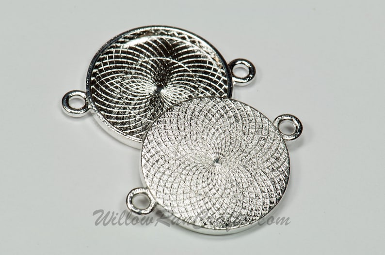 Blank Bezel Cabochon Setting 20 pcs 25mm Circle Pendant Trays Silver Plated 25mm Double Connector Bezel 19-16-416