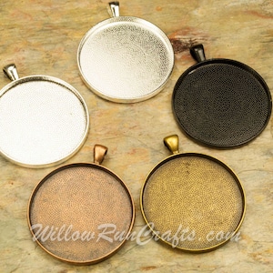 20 pcs 38mm Circle Pendant Trays Antique Bronze, Antique Copper, Silver and Black, Blank Bezel Cabochon Setting