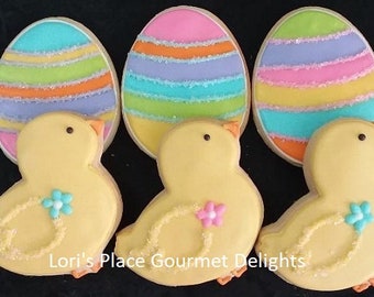 Easter Cookies - Easter Egg Cookies - Easter Chick Cookies - 6 Cookies