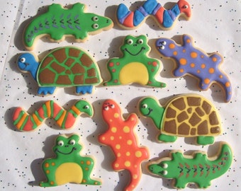 REPTILE COOKIES -  Alligator Cookies - Frog Cookies - Snake Cookies - Turtle Cookies - Lizard Cookies - 15 Cookies