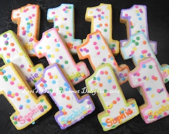 Number One Cookies - First Birthday Cookies - Confetti #1 Cookies -  12 Cookies