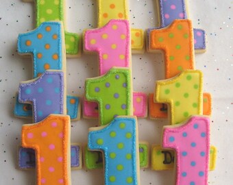 Number One Cookies - First Birthday Cookies - Favors - Number Cookie favors - 1 Dozen