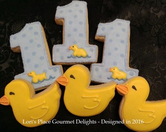 1st Birthday Cookies - Rubber Duck 1st Birthday Cookies - 12 Cookies