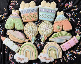 Boho Birthday Cookies - 12 Cookies