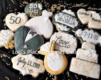 50th Anniversary Cookies - Wedding Cookies - Anniversary Cookies - 12 Cookies