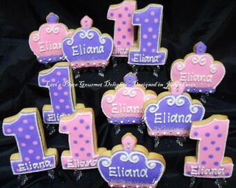 Princess 1st Birthday Cookies - 12 Cookies