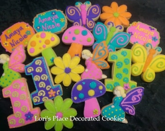 Fairy Garden 1st Birthday Cookies - 18 Cookies