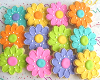 Flower Cookies - Flower Cookie Favors - Decorated Flower Cookies - 1 DOZEN