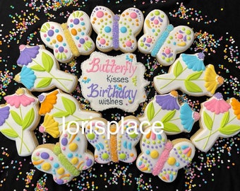 Butterfly Kisses and Birthday Wishes Cookies - 13 Cookies