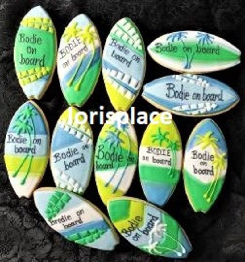 Surfboard Cookies Surfboard Cookie Favors Decorated Etsy