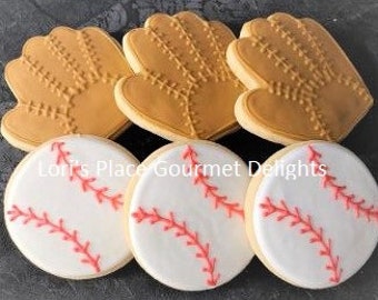 BASEBALL ANYONE -  Baseball and Baseball Mitt Decorated Cookie Favors - 12 Cookies