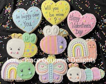 Valentines Day Cookies - Bug Valentines - 9 Cookies