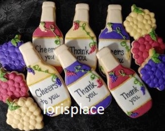 Wine Cookies - Wine Bottle Cookies - Grape Cookies - 12 Cookies