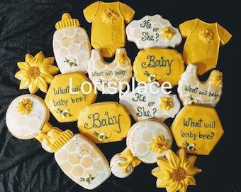 Bumble Bee Baby Shower Cookies - Gender Neutral Cookies - 16 Cookies