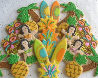 Deluxe Luau Party Cookies - Luau Cookie Favors - 12 Cookies