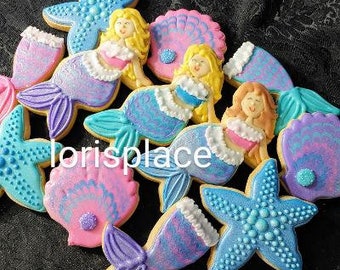 Mermaid Birthday Cookies - African American Mermaid Cookies - 16 Cookies