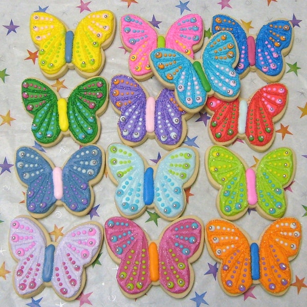 SPARKLE BUTTERFLIES - Butterfly Cookie Favors - Butterfly Decorated Cookies - 12 Cookies