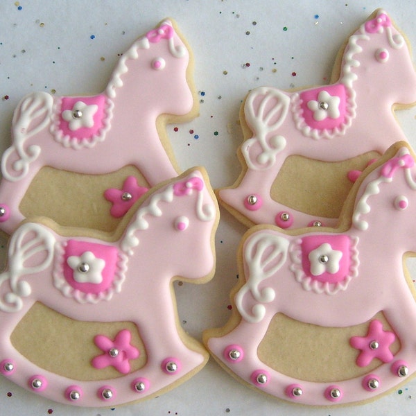 Reserved for Heather----Rocking Horse Cookies - Baby Shower Cookie Favors - 1 Dozen