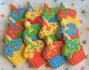 CUPCAKE Cookies - Cupcake Decorated Cookies - Birthday Cookies - 1 dozen