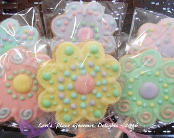 Flower Cookie Pops - Sparkle Flower Cookie Pops - 12 Cookie Pops