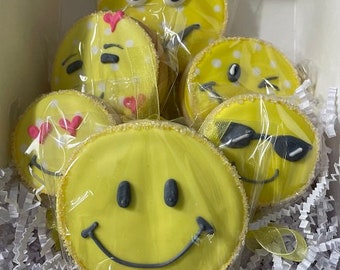 Smiley Face Box Cookie Bouquet - 6 Cookies