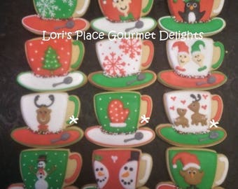 Christmas Tea Cup Cookes - Tea Cup Cookies - 12 Cookies