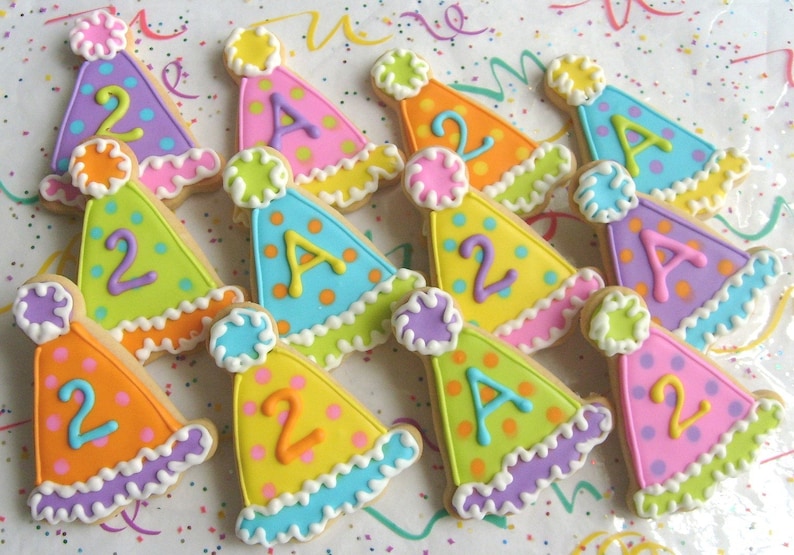 Birthday Hat Cookies Party Hat Cookies Birthday Cookies 1 Dozen image 2