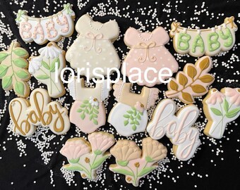 Neutral Color Girl Baby Shower Cookies 14 Cookies